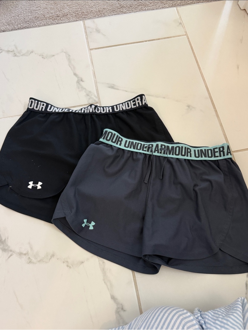 Under Armour Women’s Athletic Shorts - Black & Charcoal with Teal Logo Trim